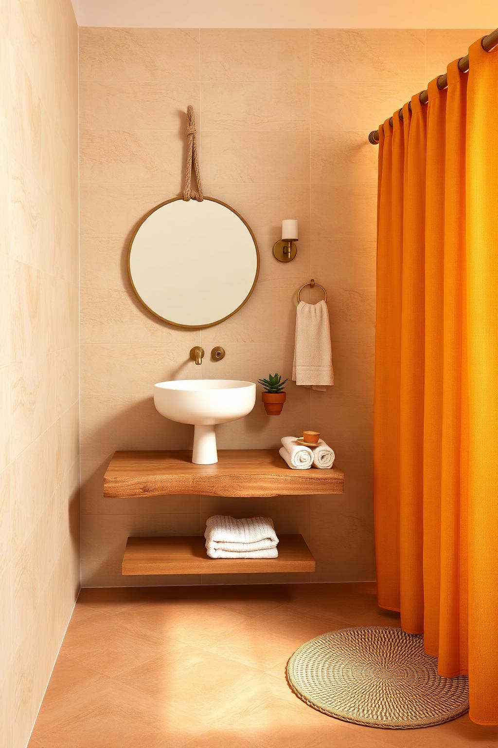 7. Warm Sand Bathroom with Rope Mirror and Desert Accents