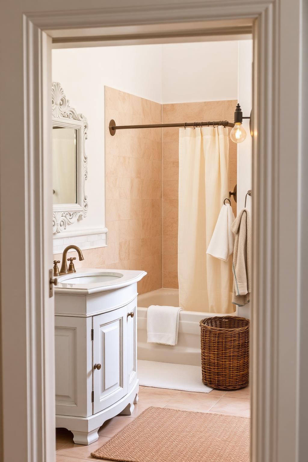 9. Rustic Farmhouse Bathroom with Painted White Wood Vanity