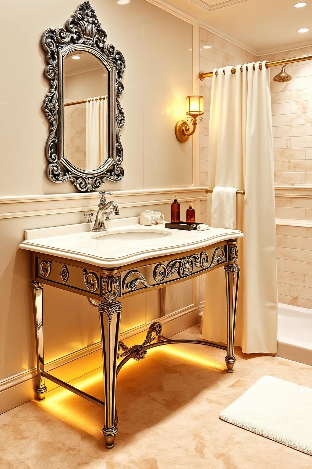 10. Luxury Hotel Bathroom with Travertine and Chrome Vanity