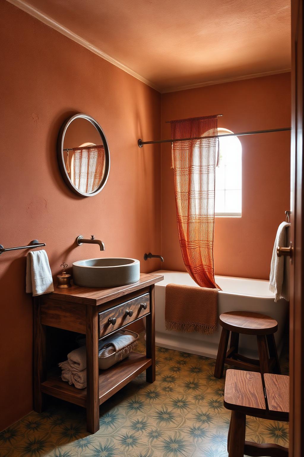 13. Mediterranean Terracotta Bathroom with Cement Tile Floor