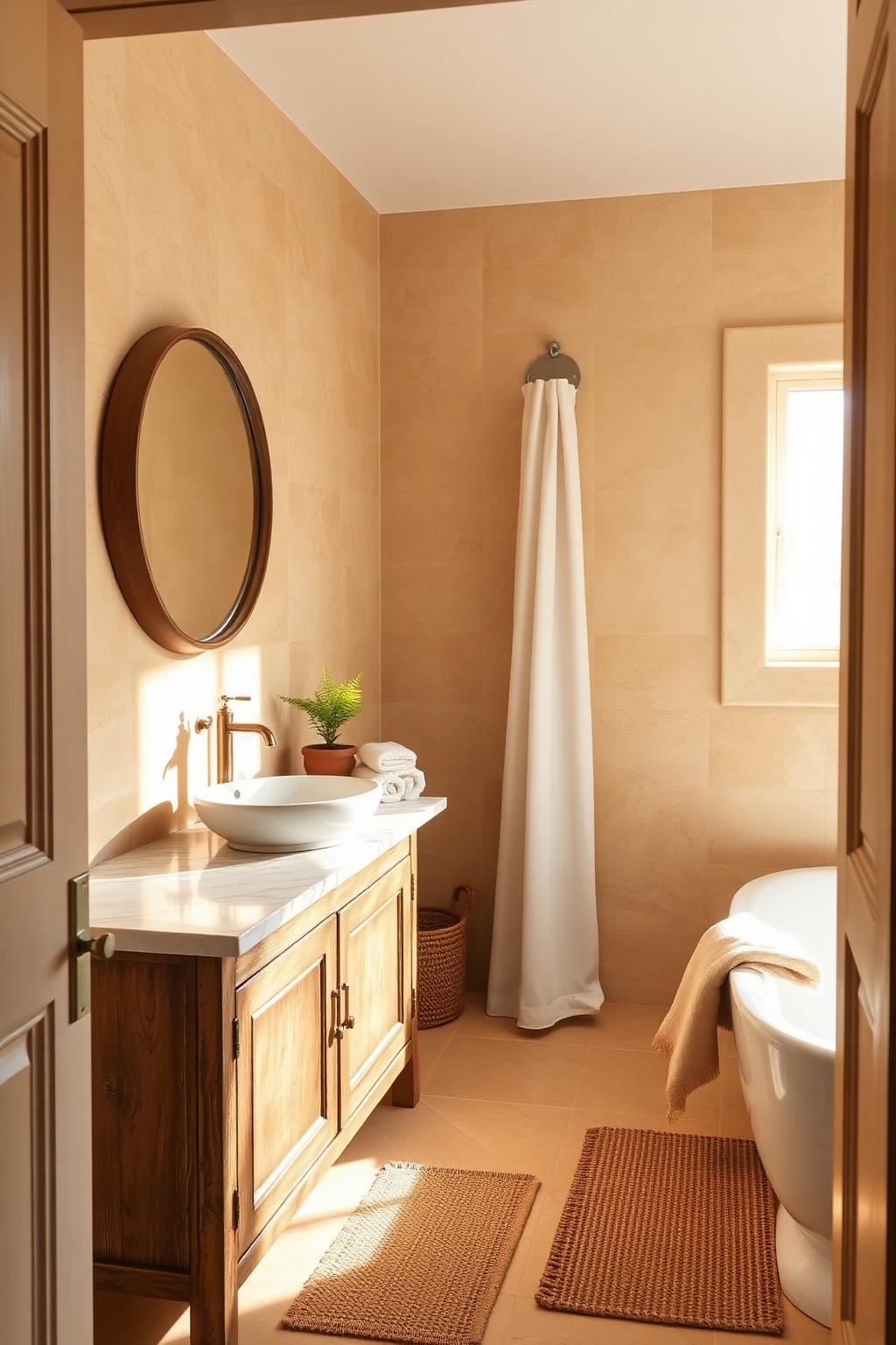 18. The Perfectly Warm Beige Stone Bathroom — Every Element in Harmony