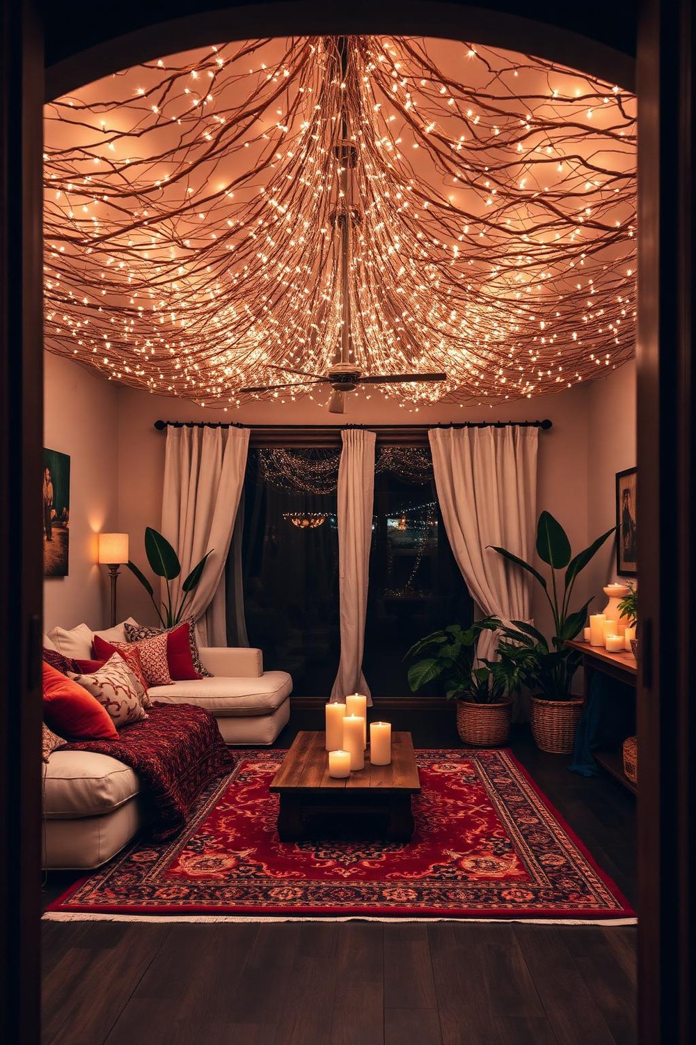 2. Ceiling Fairy Lights for a Magical Atmosphere