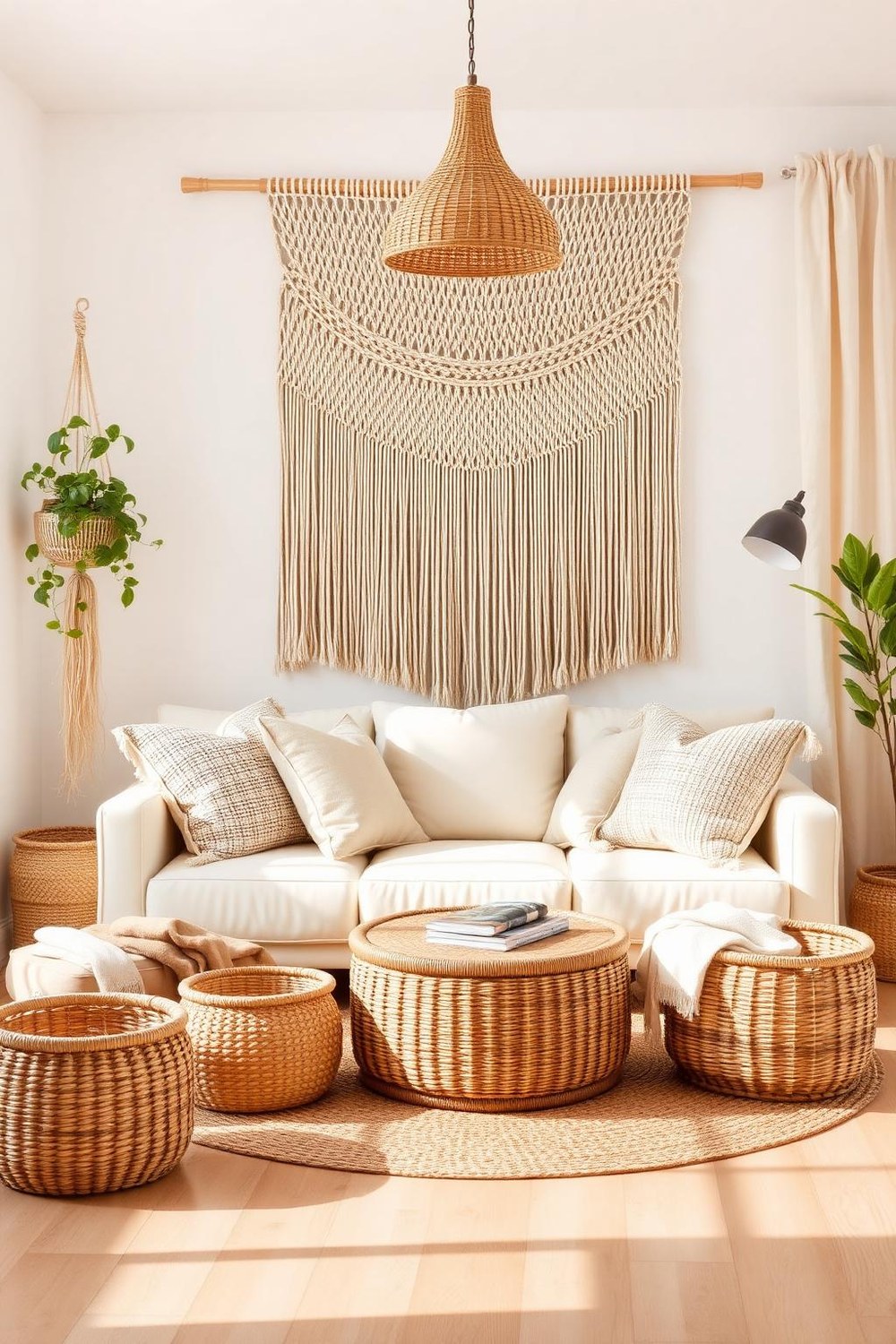17. Macrame and Natural Fiber Living Room