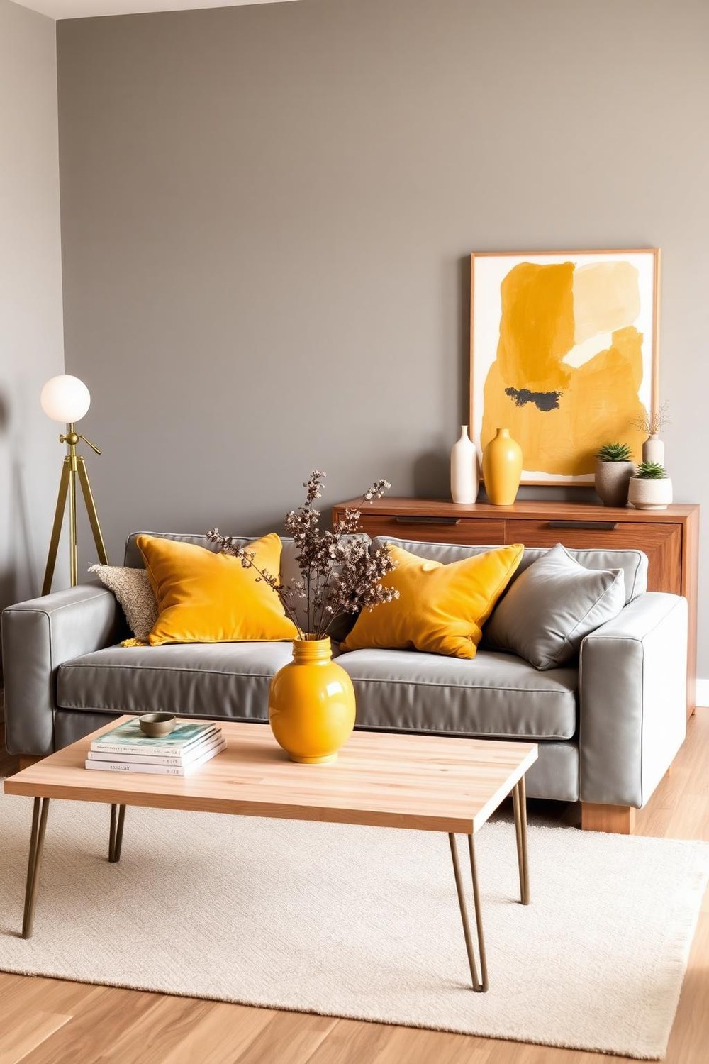 21. Warm Grey and Mustard Yellow Living Room
