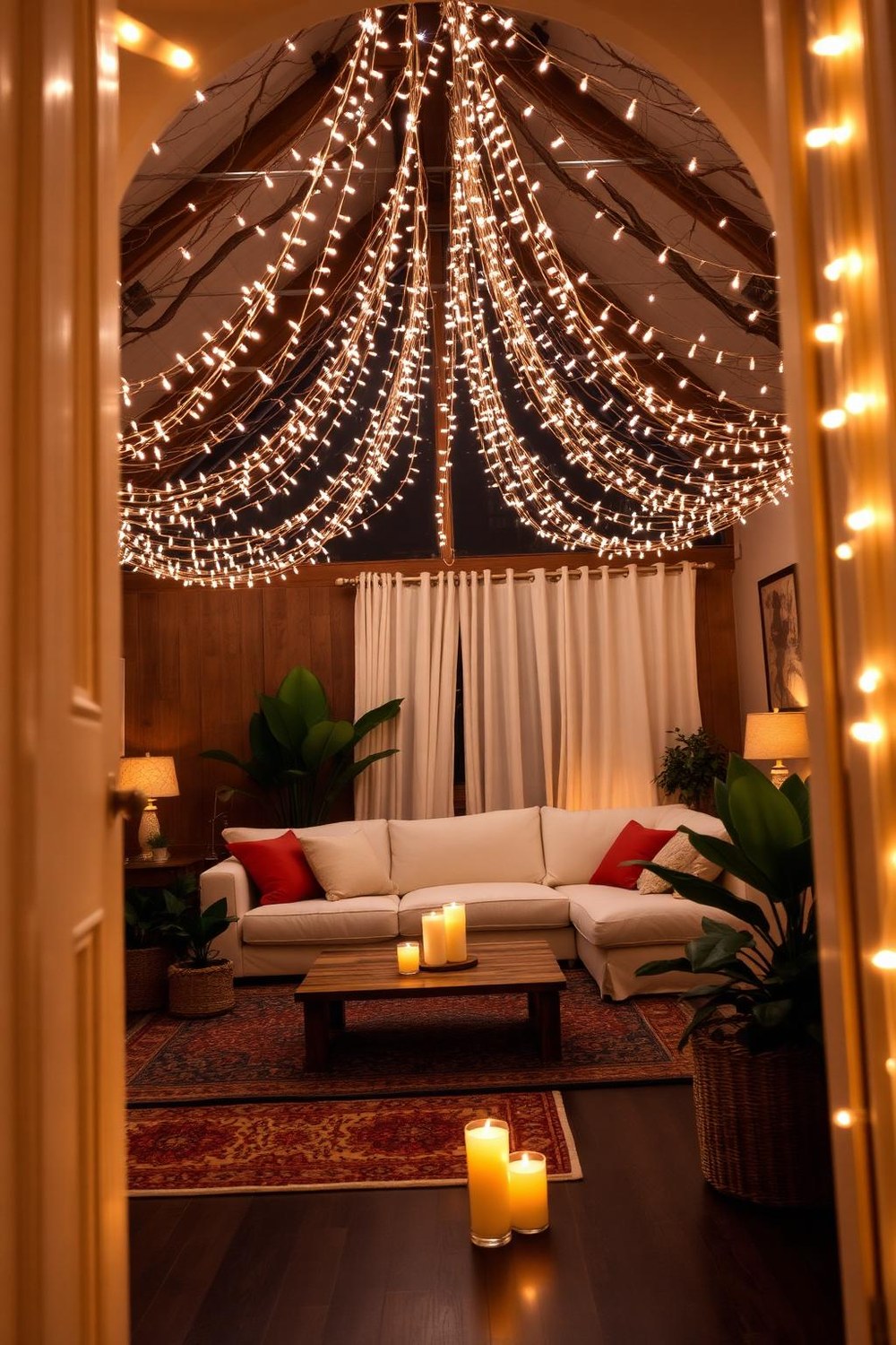 2. Ceiling Fairy Light Canopy for a Magical Glow