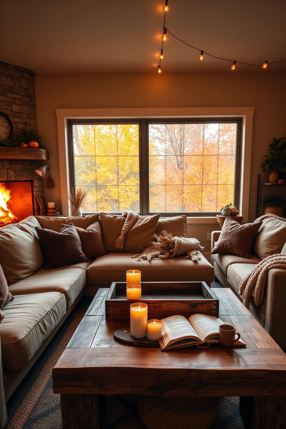 4. Autumn Fireplace Living Room with Candlelight and Throws