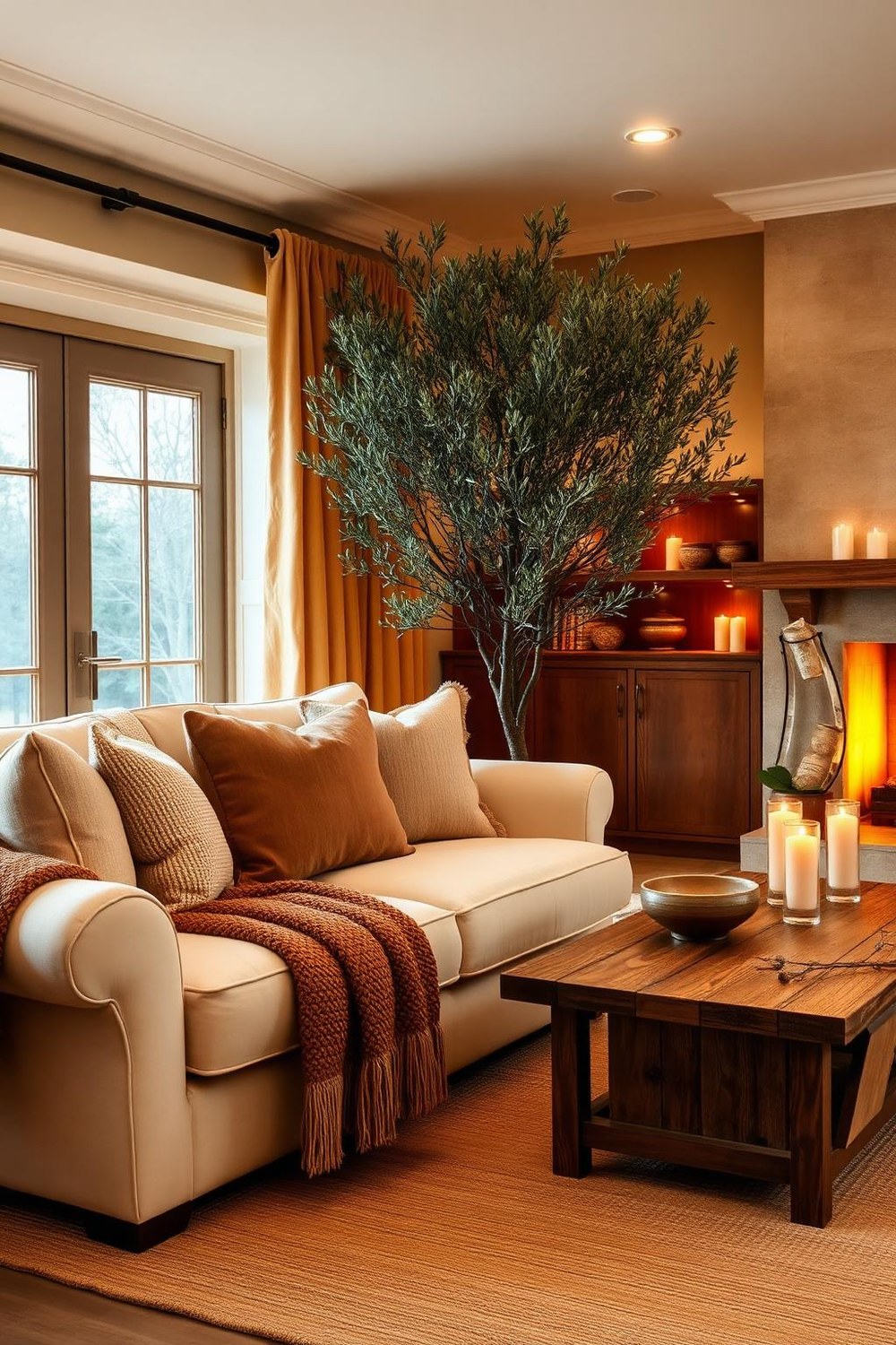 5. Indoor Olive Tree with Earthy Neutrals