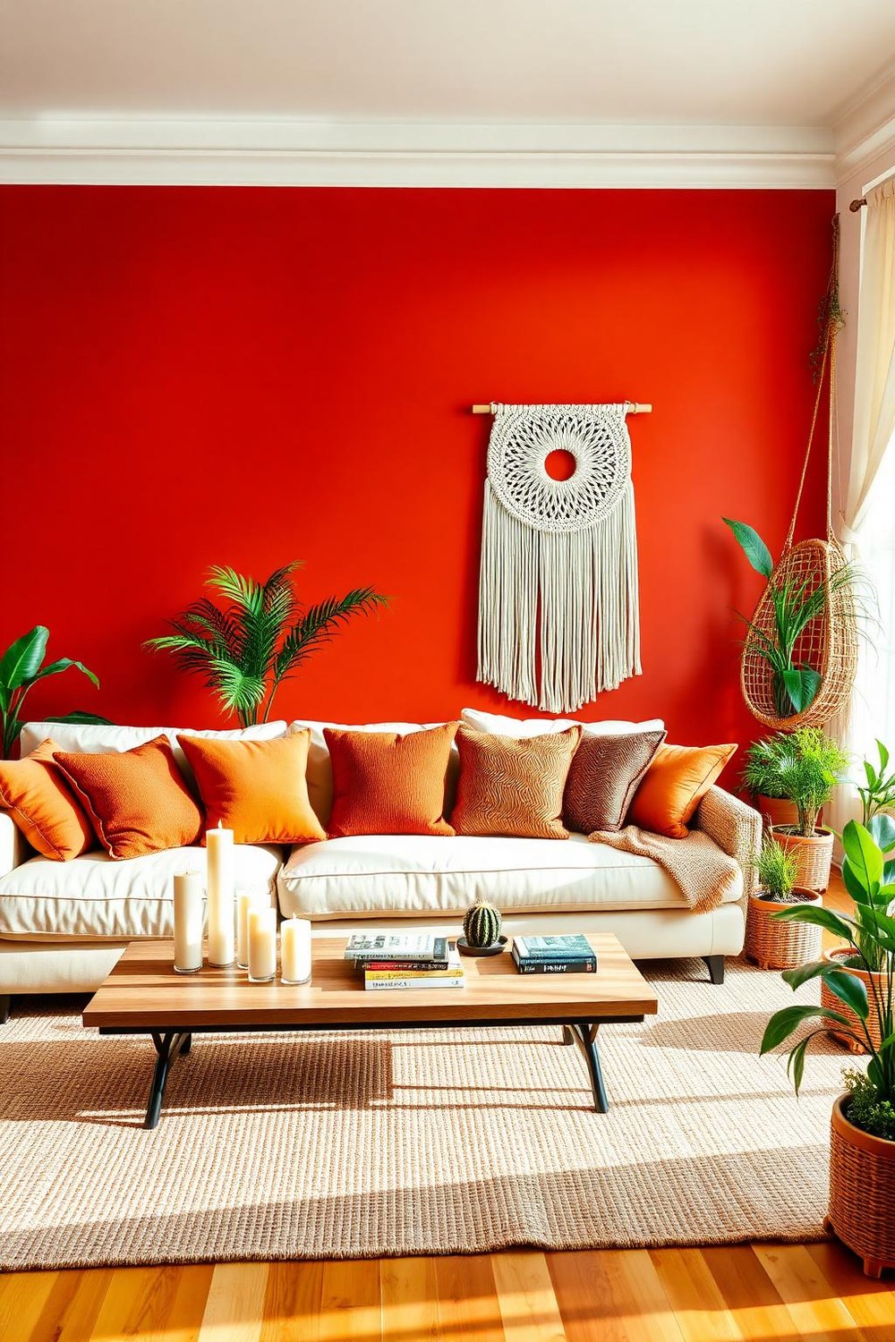 6. Bold Boho with a Single Terracotta Accent Wall