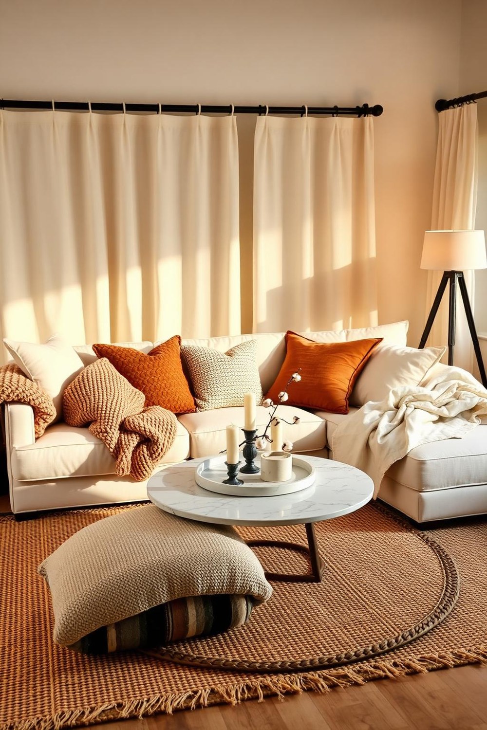 9. Layered Cream and Brown Textiles for Maximum Warmth