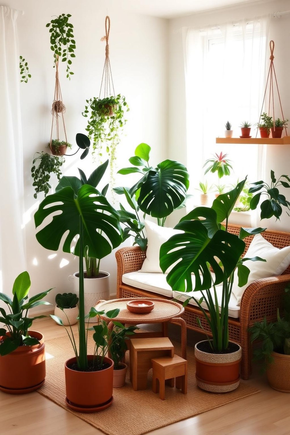 12. Plant-Filled Boho Room with Wicker Furniture