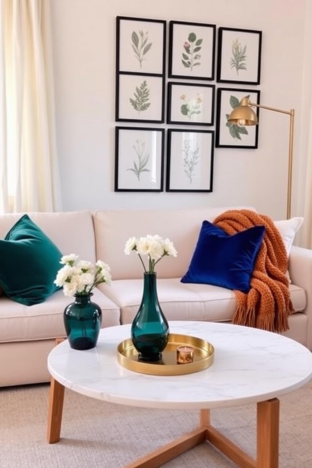 15. Jewel-Tone Accent Pillows in a Neutral Room