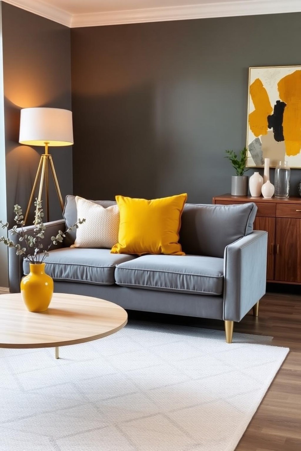 21. Warm Grey Walls with Mustard Yellow Accents