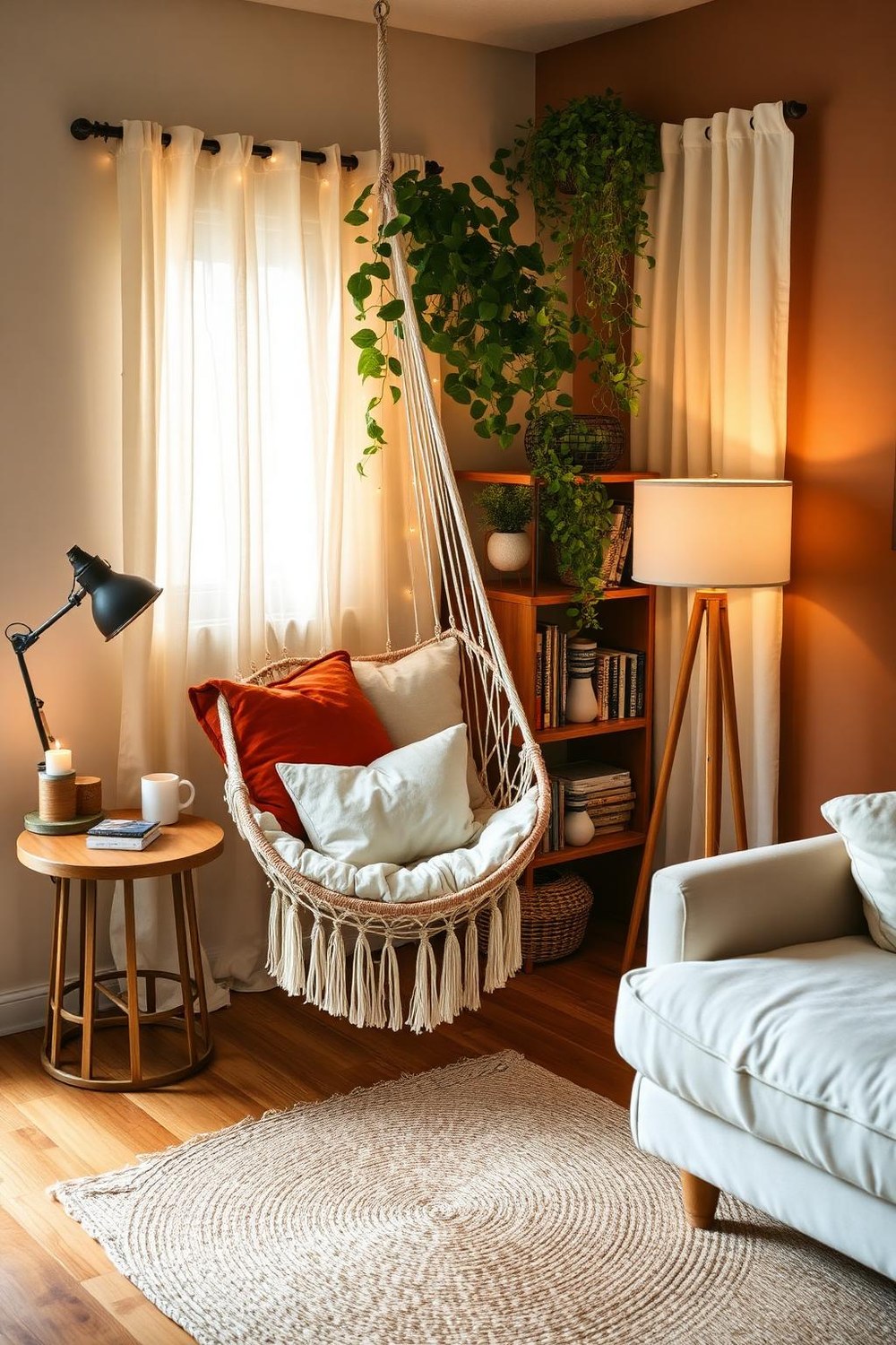 22. Hammock Chair Corner with String Lights