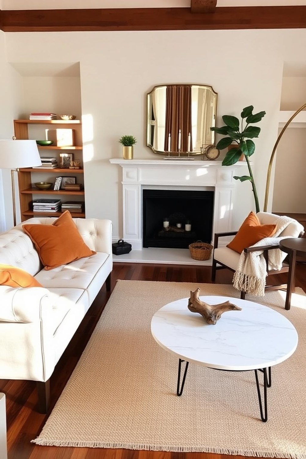 24. Transitional Living Room with Mixed Wood Tones