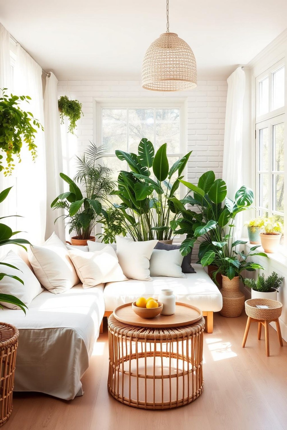 33. Cozy Sunroom-Style Living Room Flooded with Natural Light