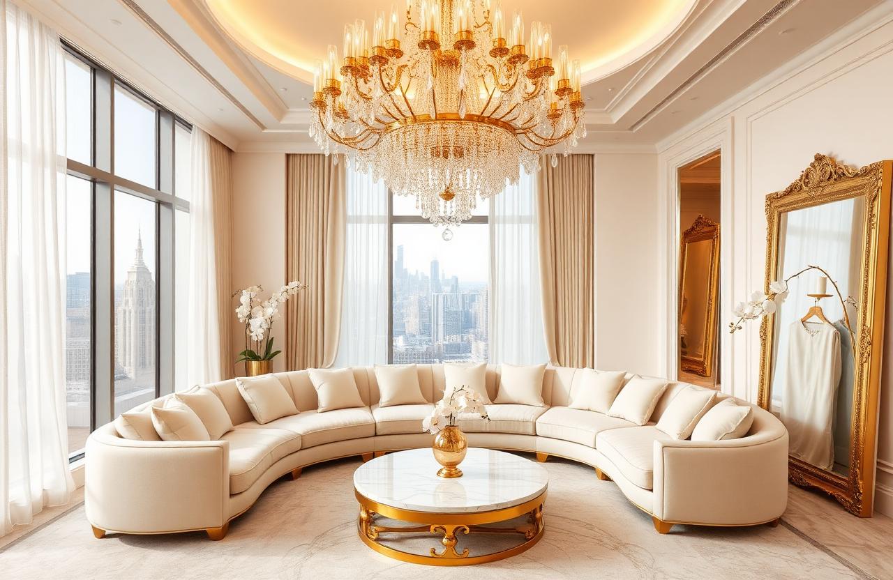 2. The Gold Chandelier Statement Living Room