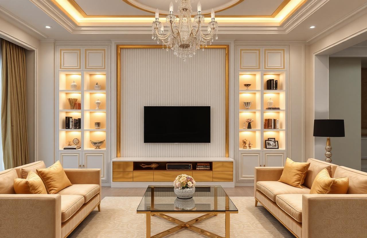 3. Gold TV Wall Panel Design