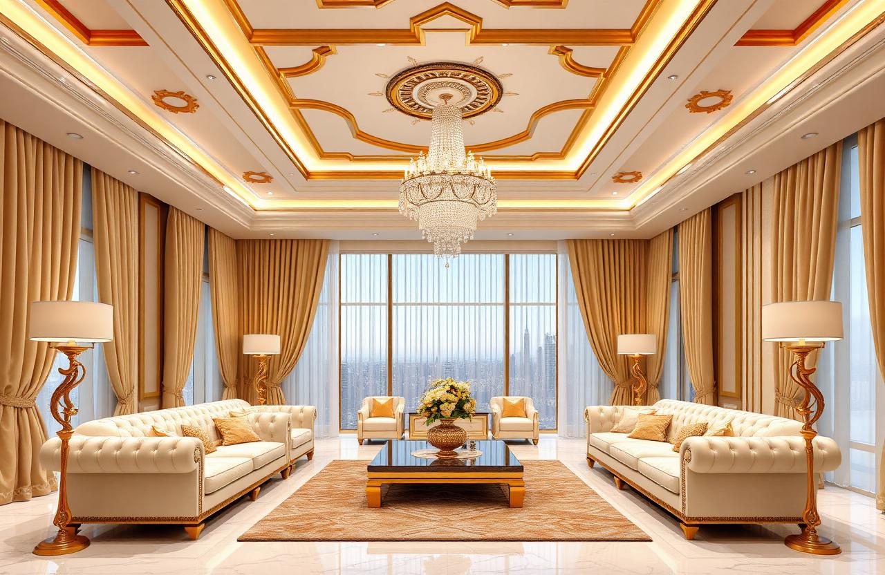 8. Gold Ceiling Detail Living Room