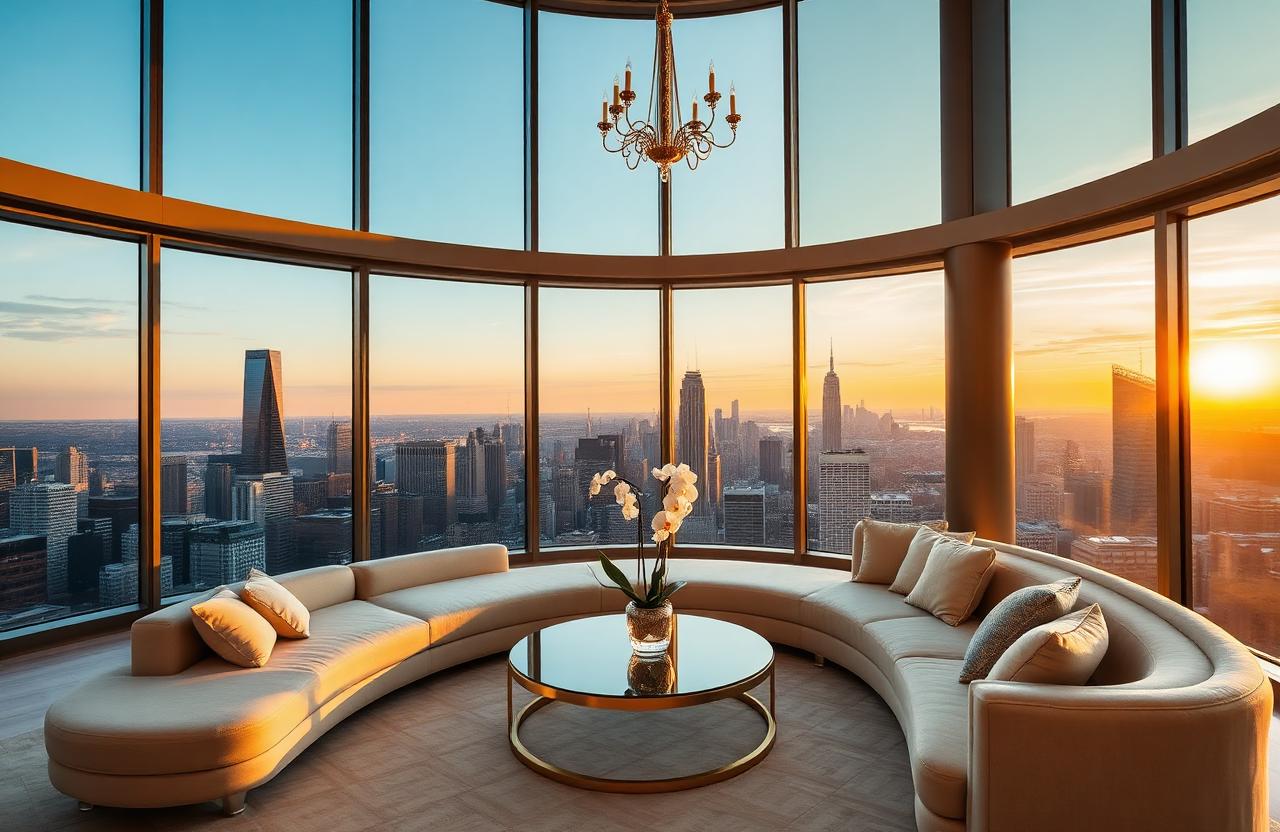 12. Gold Living Room with City View