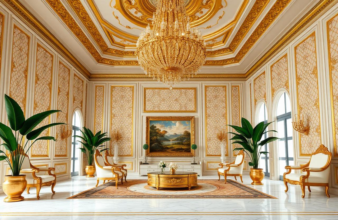 14. Gold Maximalist Salon Style Living Room