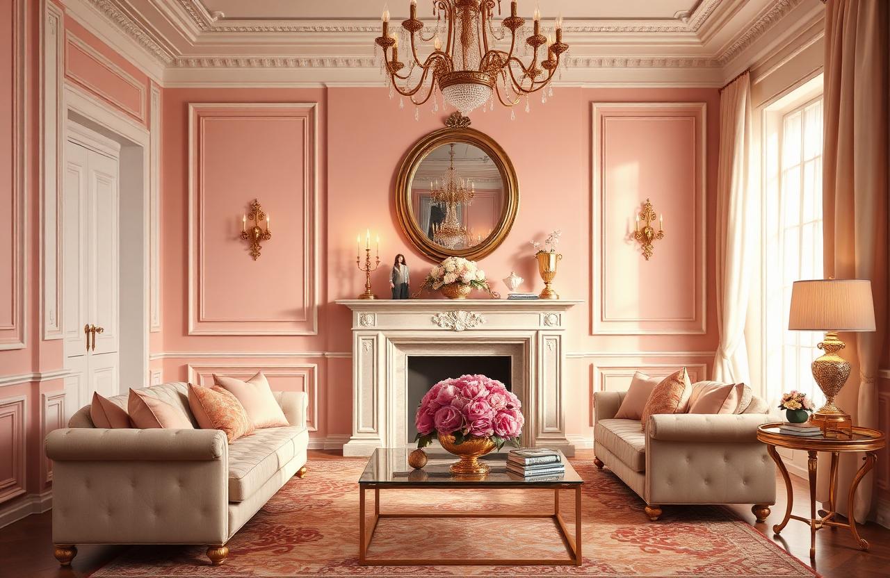 15. Soft Blush and Gold Living Room
