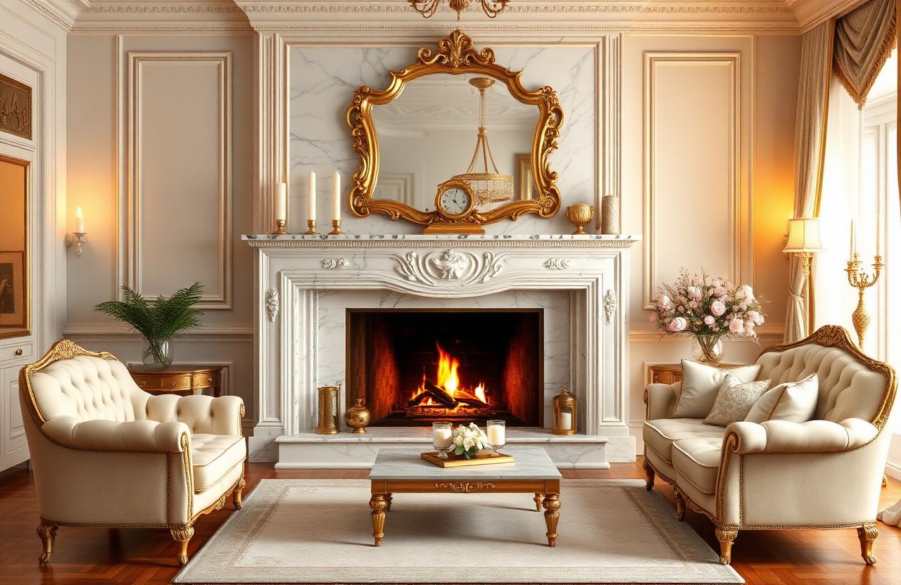 16. Gold Living Room with Fireplace