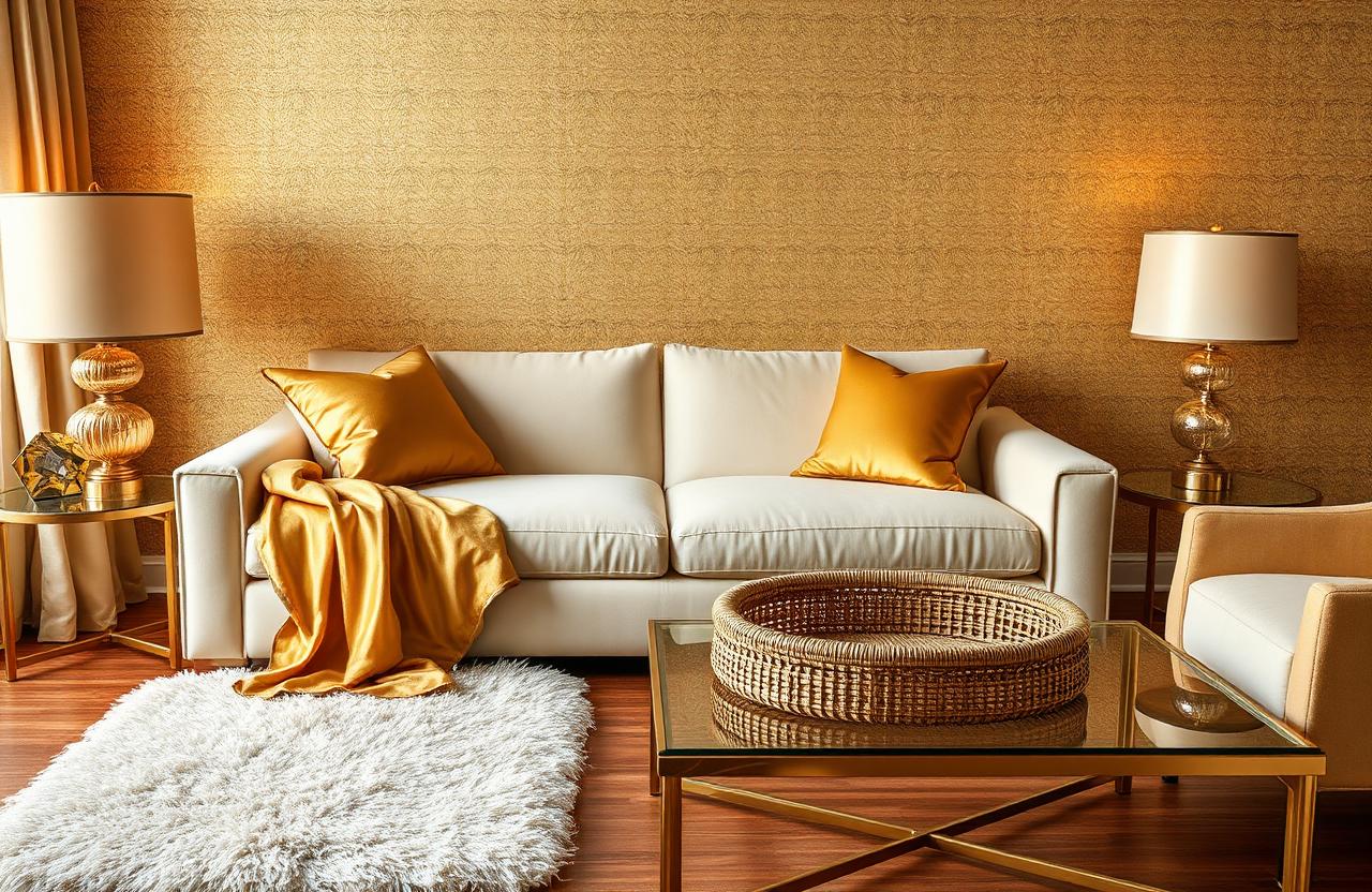 18. Layered Gold Textures Living Room