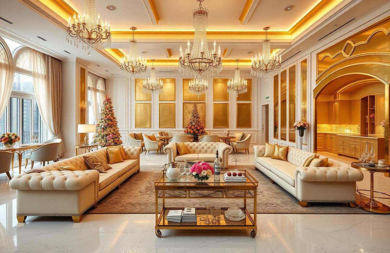 19. Gold Living Room for Entertaining
