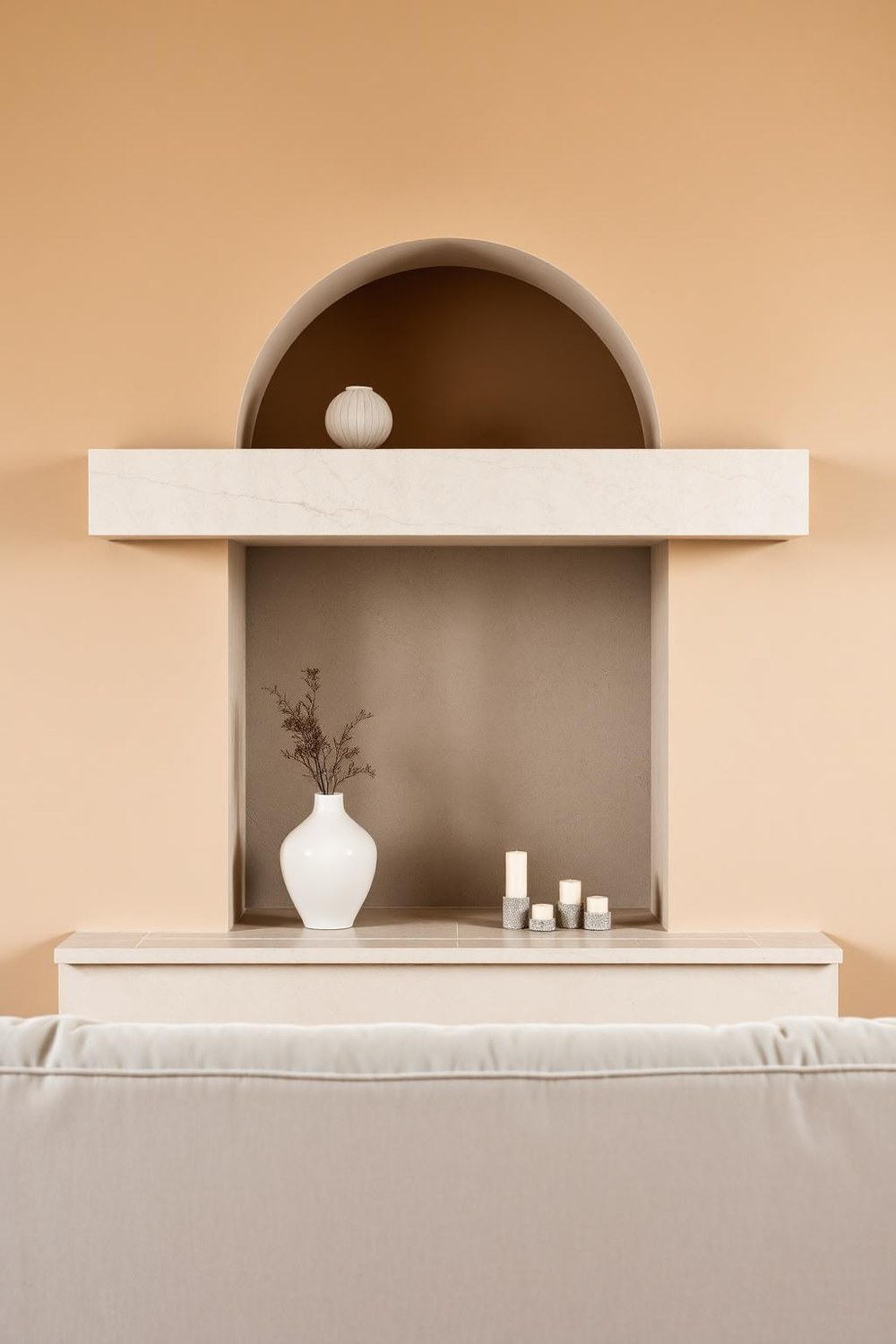 6. Textured Plaster Fireplace as a Living Room Sculpture