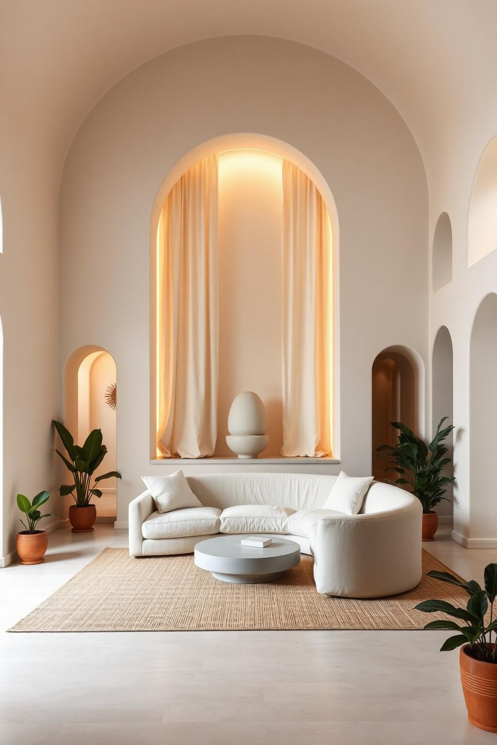 14. Living Room Decoration with Architectural Archways and Niches
