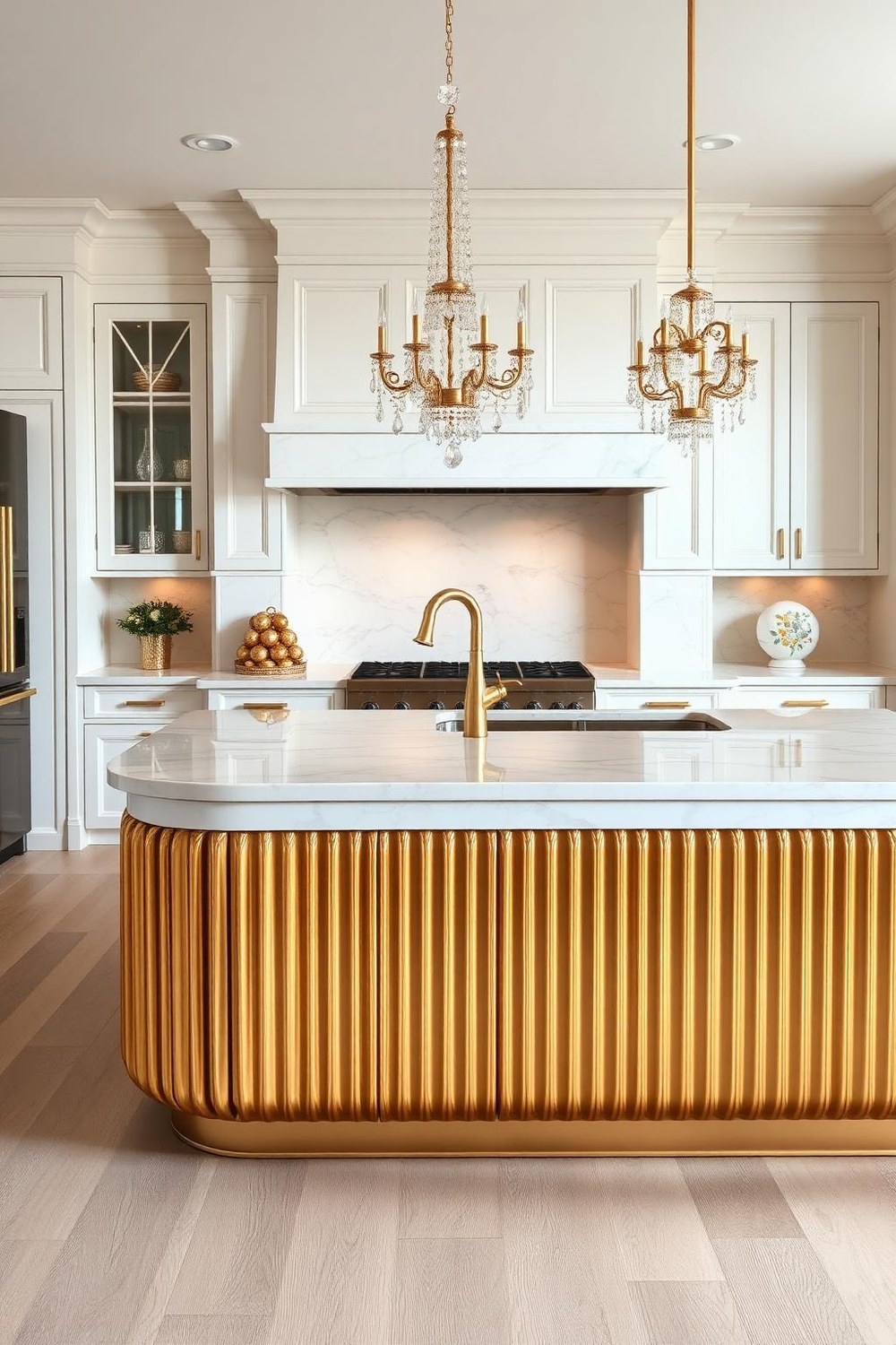 3. Fluted Gold Cabinet Fronts as a Statement Kitchen Feature