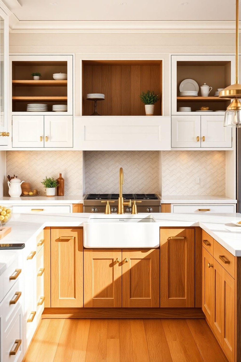 13. Warm Wood and White Cabinet Kitchen with Gold Details