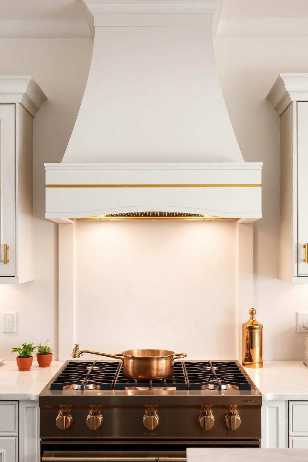 16. Luxury Kitchen Decor: Gold Fixtures, Pot Filler, and Range Hood
