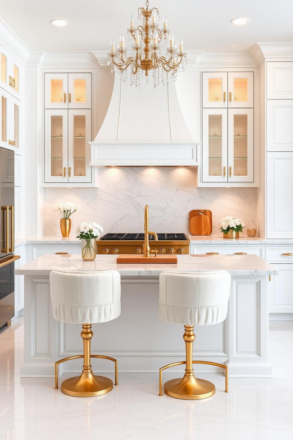 20. The Ultimate Luxury White and Gold Kitchen — All Elements Combined