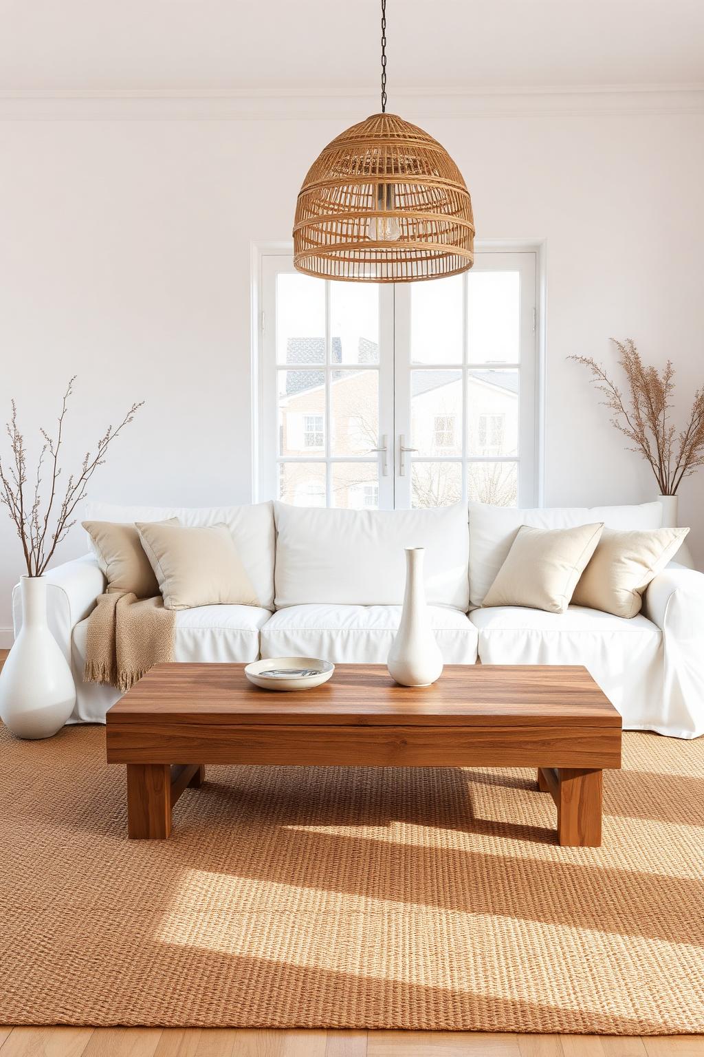 1. The Classic White Linen Sofa with Reclaimed Wood Coffee Table