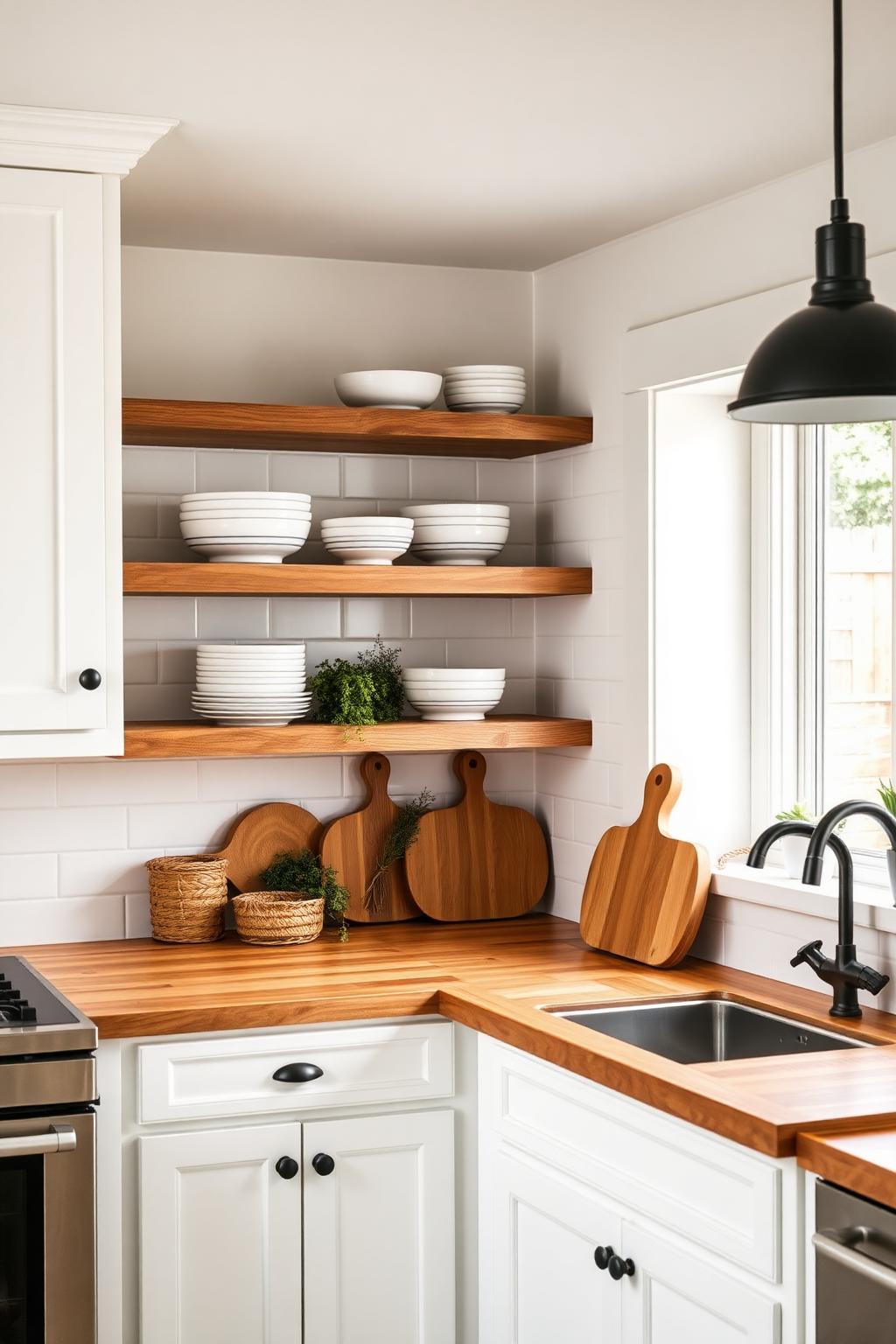 2. Bright White Kitchen with Open Wood Shelving