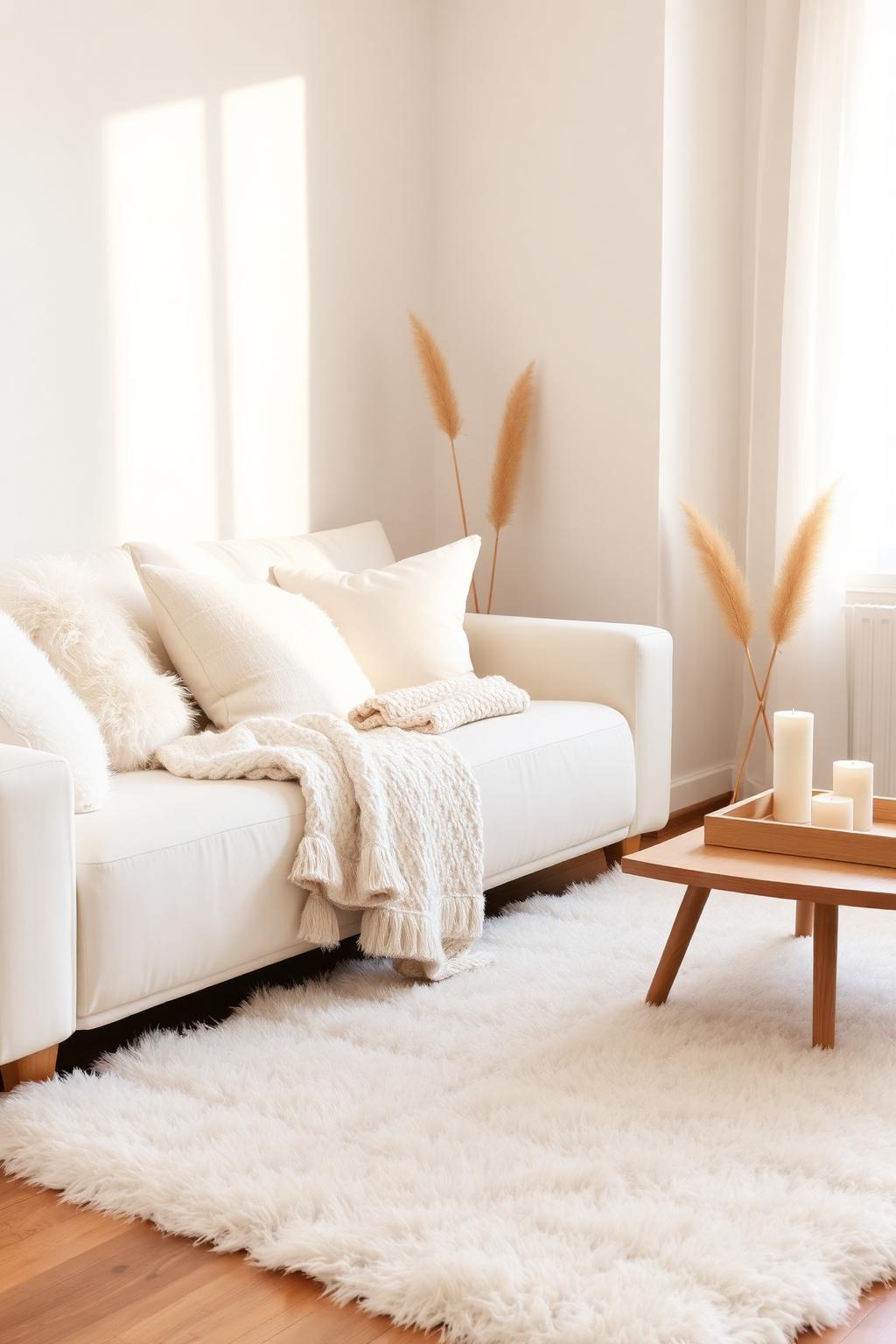 9. Cozy White Living Room Corner with Fluffy Rug