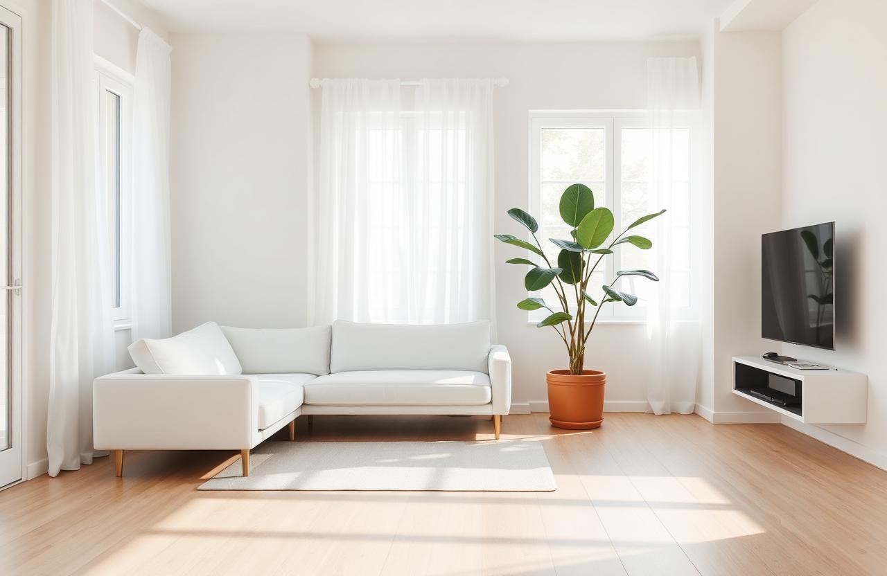 20. White Sofa Living Room with Massive Indoor Plants