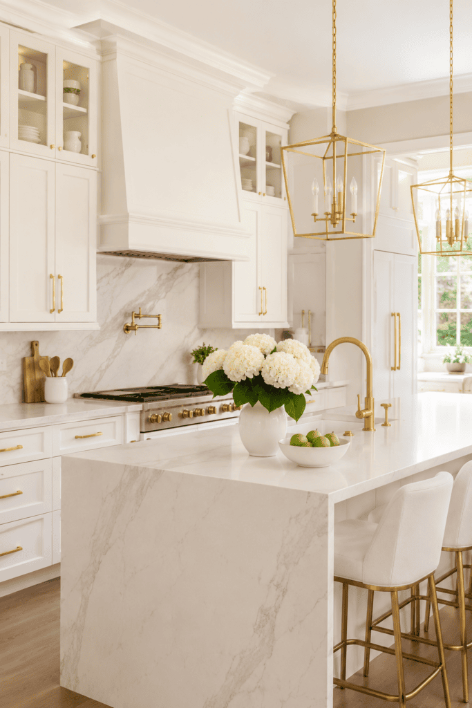 25 White Kitchen Design Ideas with Gold Accents for a Luxurious Look