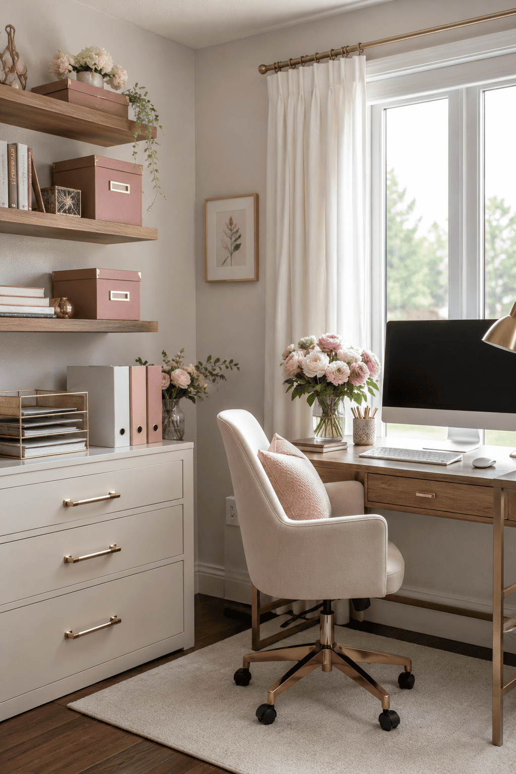 How to Make Dusty Rose & Champagne Gold Home Offices Feel Personal, Polished, and Easy to Live Wi… — inspiration 5 of 15