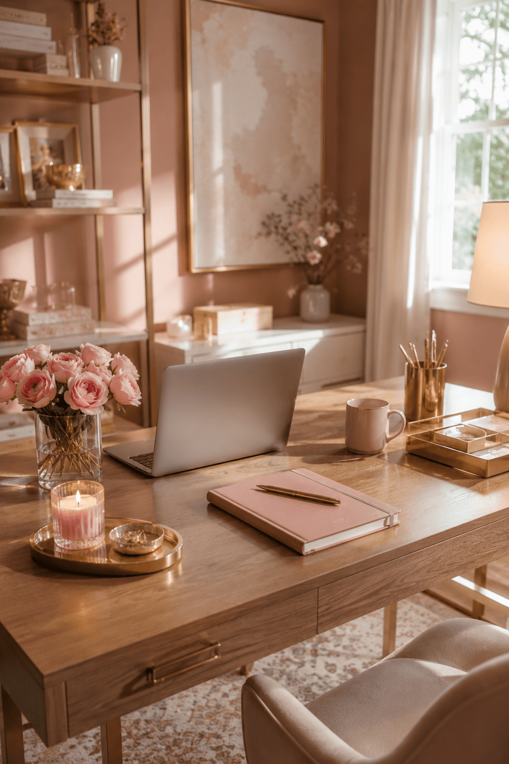 How to Make Dusty Rose & Champagne Gold Home Offices Feel Personal, Polished, and Easy to Live W… — inspiration 12 of 15