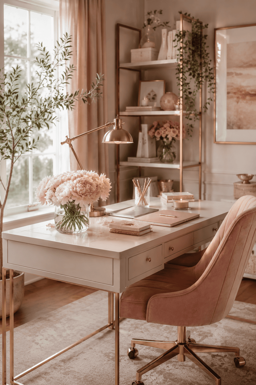 How to Make Dusty Rose & Champagne Gold Home Offices Feel Personal, Polished, and Easy to Live Wi… — inspiration 9 of 15