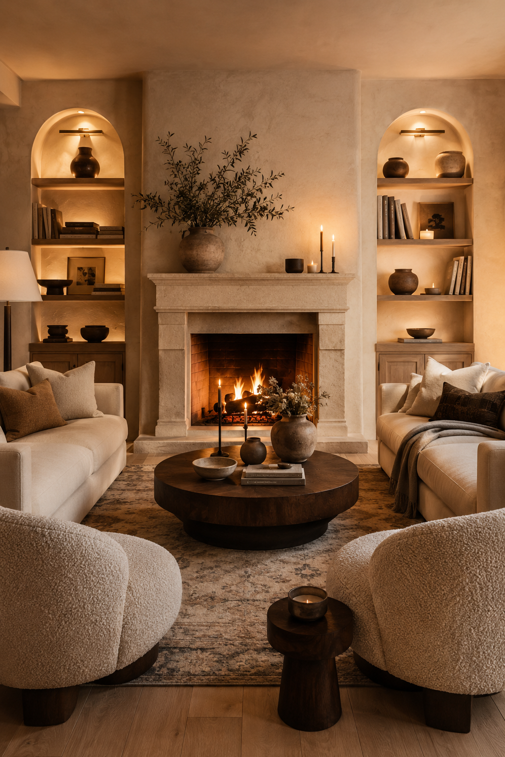 16 Fireplace Styling Ideas for Cozy Living Rooms with Creamy Stone Surrounds — inspiration 14 of 16
