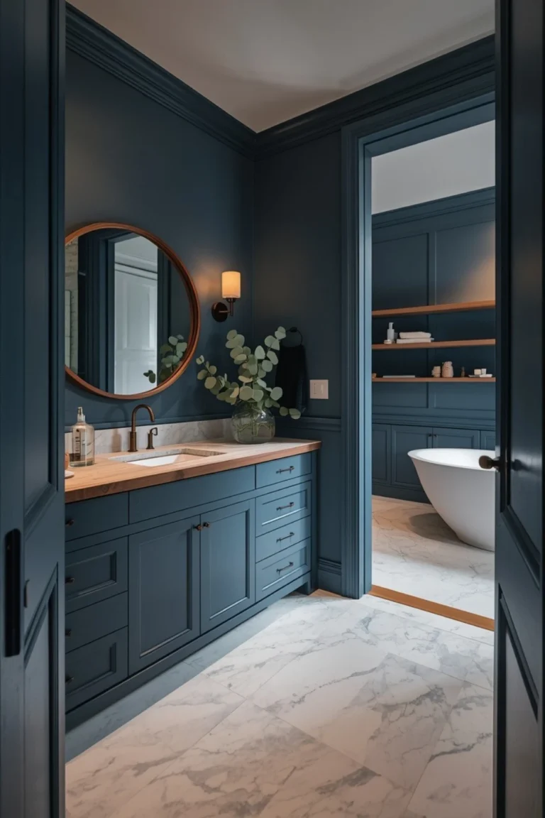 21 Moody Blue and Walnut Bathroom Vanity Ideas for a Clean Luxury Feel