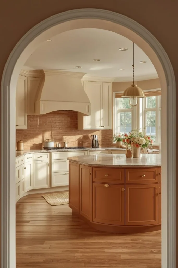 Curvy Cream and Caramel Kitchen Cabinet Ideas for a Warm Designer Look