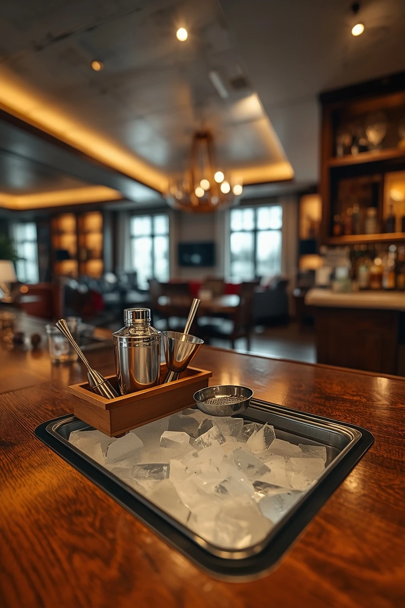 lounge bar decorating ideas with a prep and ice station on the bar