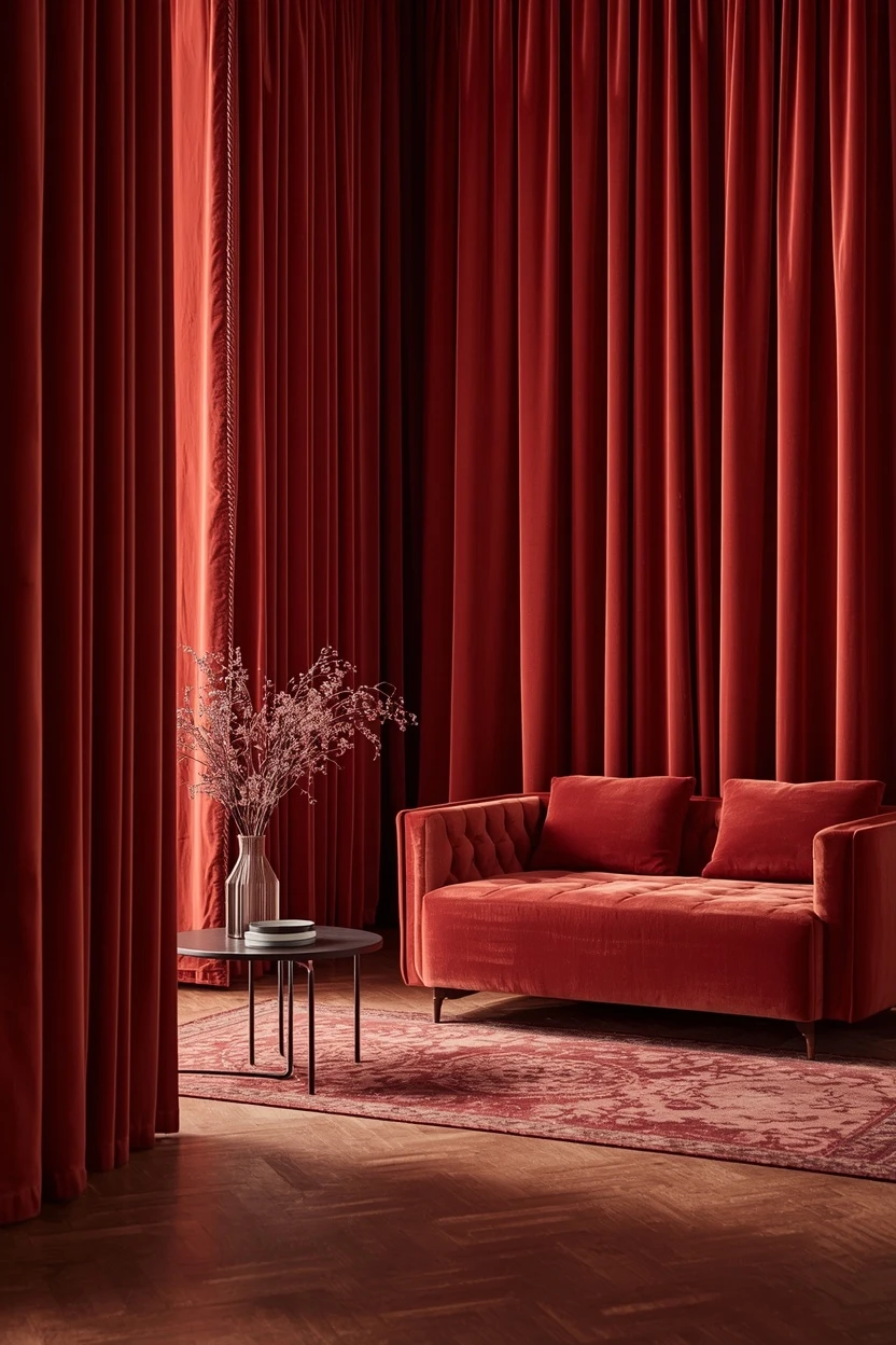 living room velvet drapes for cosy depth