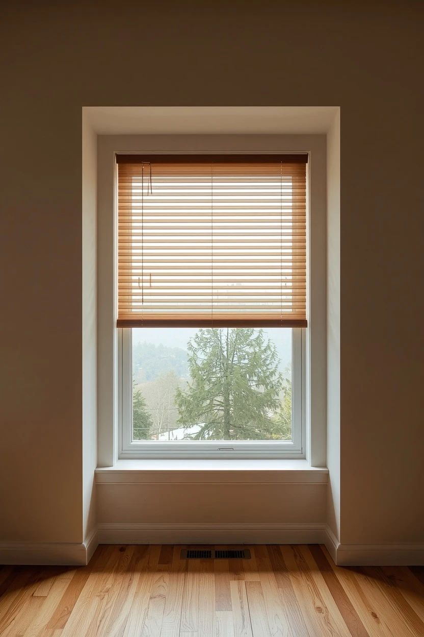 living room window covering ideas with an inside recess-mounted blind