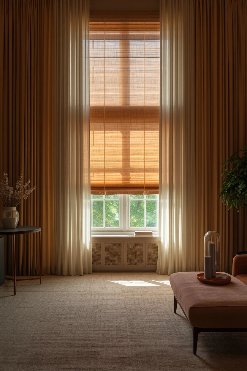 complete living room window covering ideas layered into one scheme