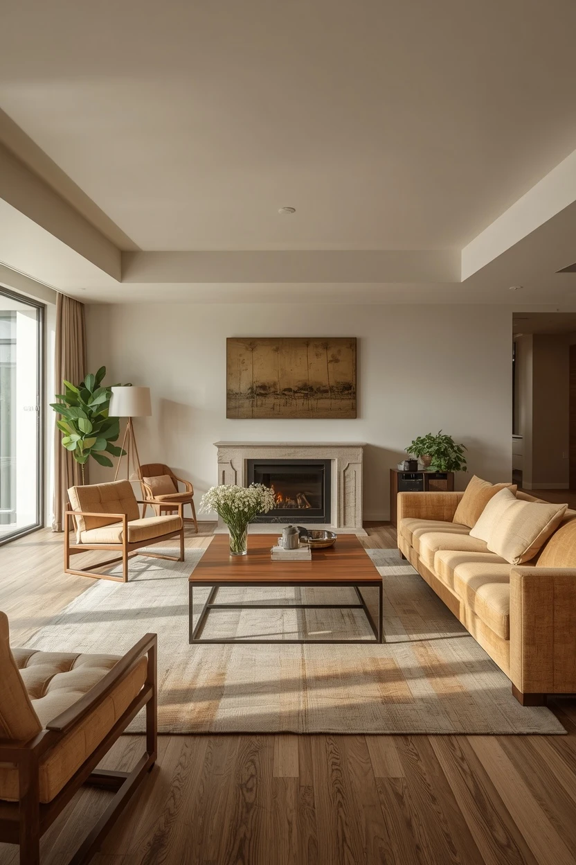 living room layout with correct clearances around the coffee table
